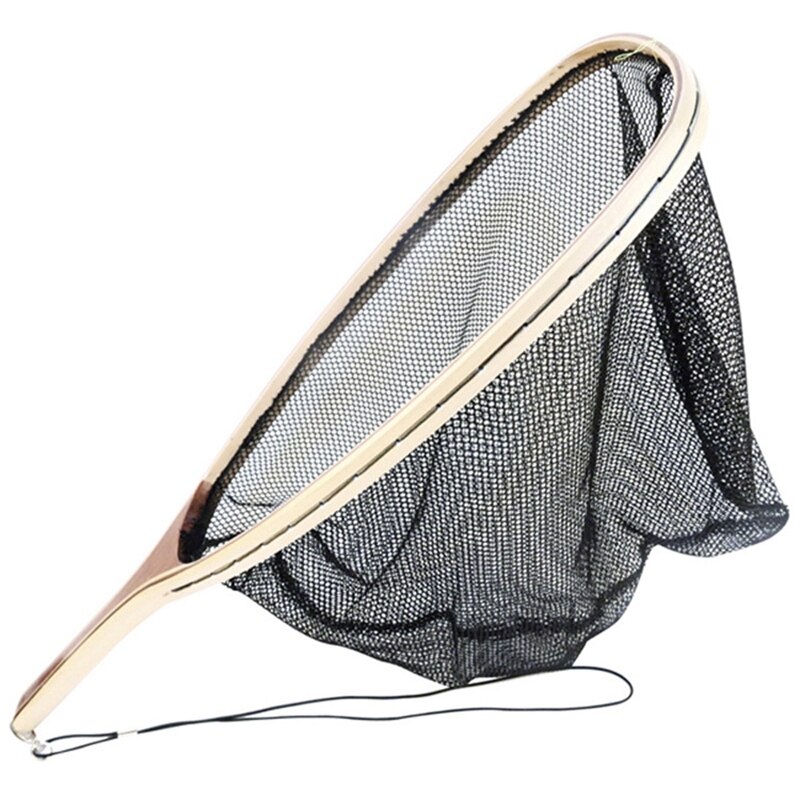 Fly Fishing Net Mesh Wooden Handle Nylon Landing Net Catch And Release Holder Basket Spoon Net Fishingtools