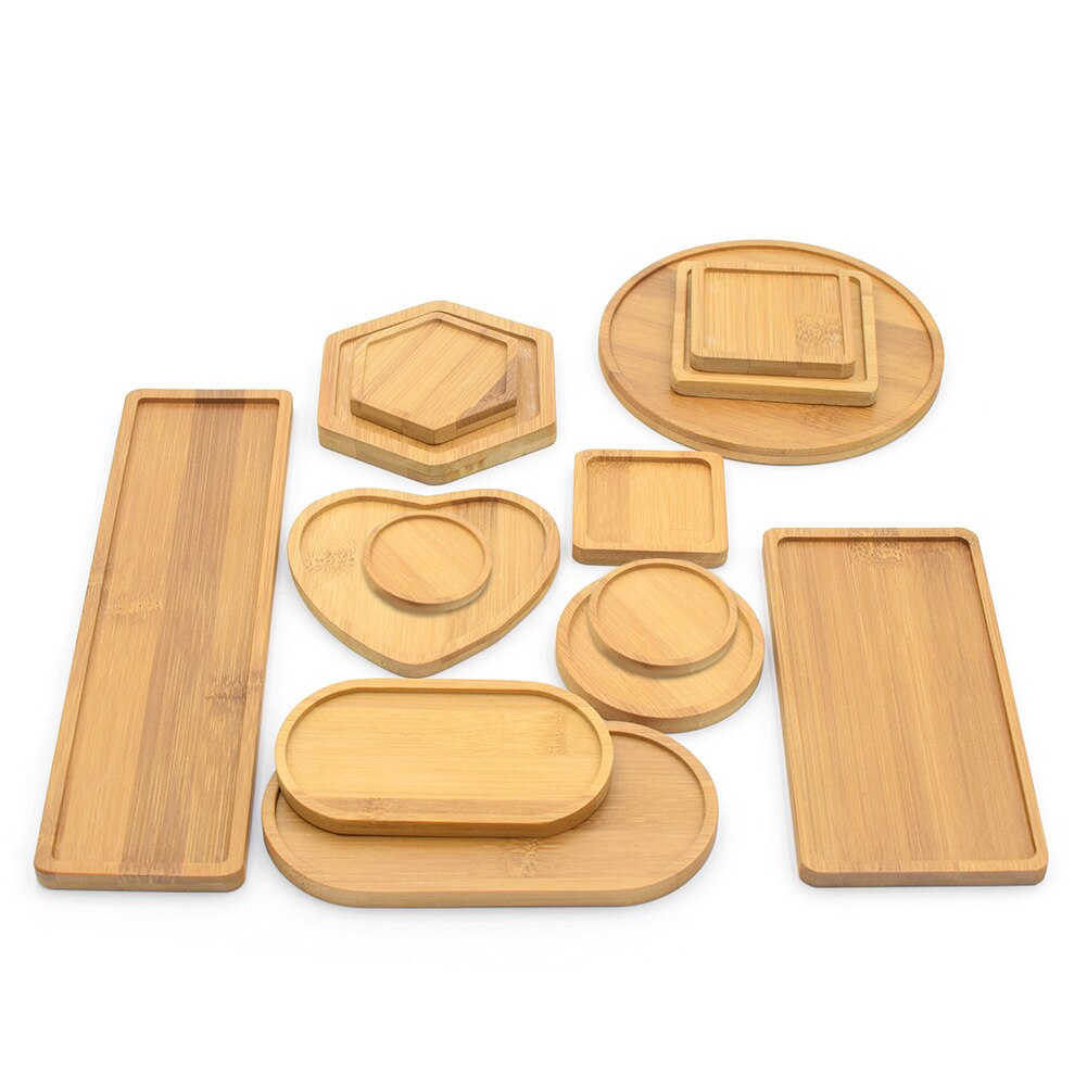 2pc Bamboo Home Mini World Garden Decoration Pot Trays Miniature Figurines Flowerpot Plate DIY Accessories Ornaments