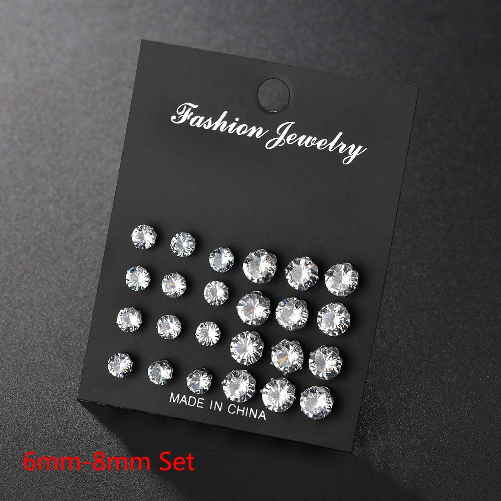 12 Paar/pak Wit Glanzend Bruiloft Stud Oorbellen Set Voor Vrouwen Mannen Crystal Sieraden Accessoires Oorbellen Sieraden Oorbellen: 12 Pairs Set A