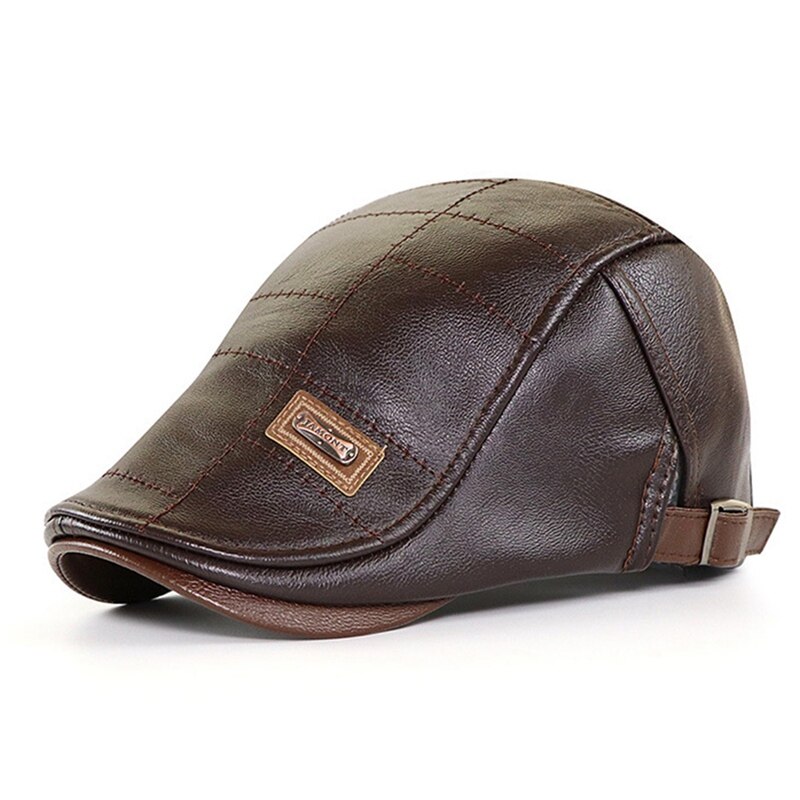 Boina plana de cuero para hombre, gorro cálido, ajustable, Retro, , Otoño e Invierno: CE1