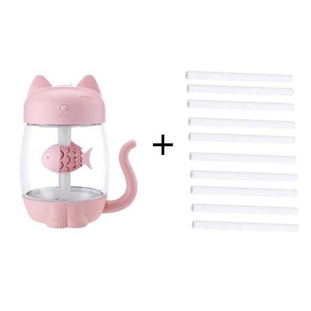 3 i 1 katt luftfukter ultralyd kul-tåke bedårende mini reisetilbehør med mini usb-vifte til reise: B-rosa