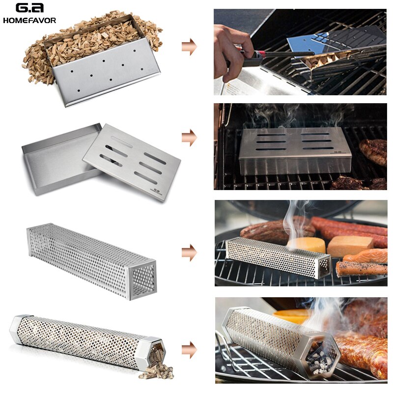 G.a HOMEFAVOR – boîte de fumeur en bois pour Grill, trou en acier inoxydable, générateur de fumée froide, boîte personnalisée pour BBQ