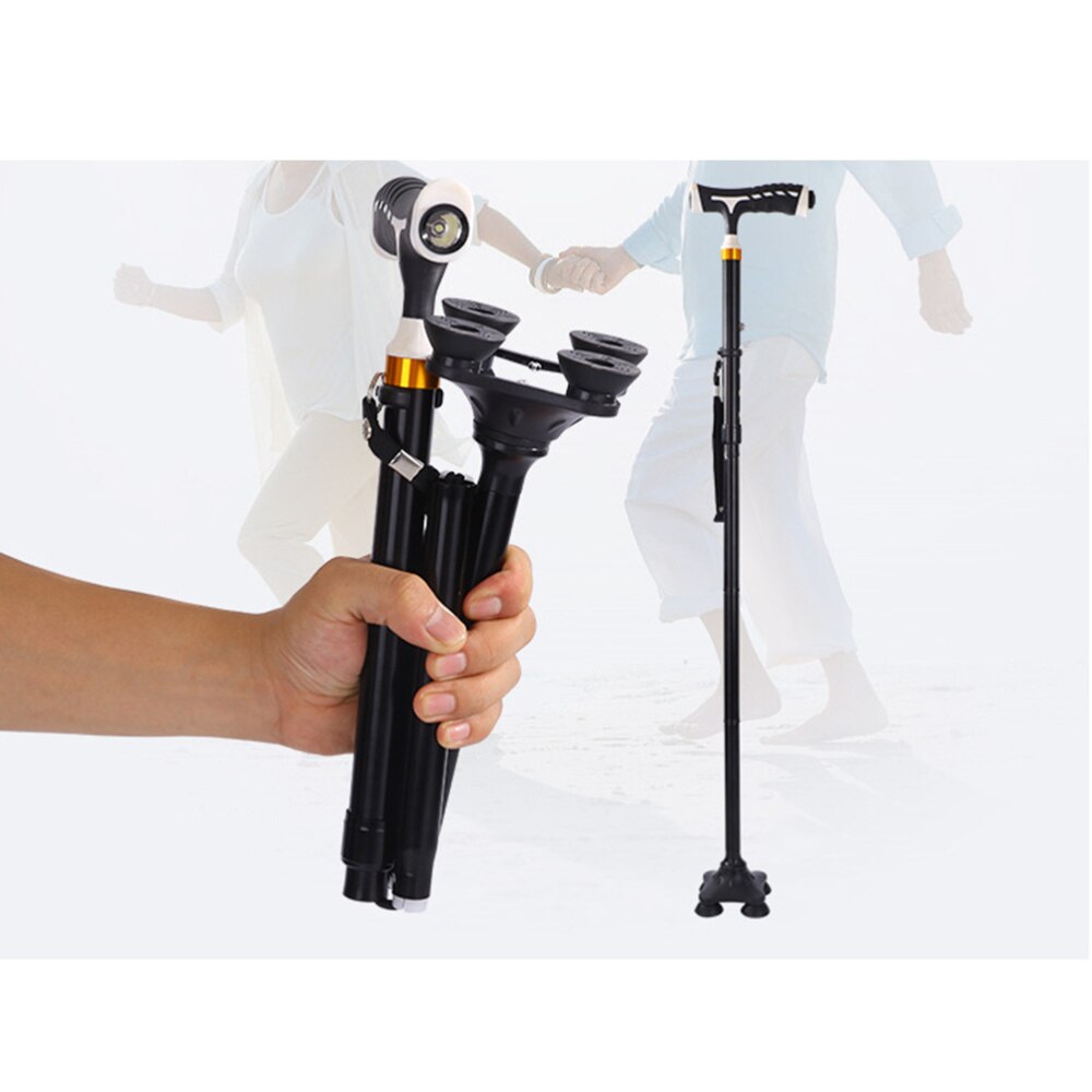 Aluminum Folding Trekking Pole Light Walking Cane Retractable Anti-slip Four-legged Walking Stick Mobility Aid Comfortable Handl