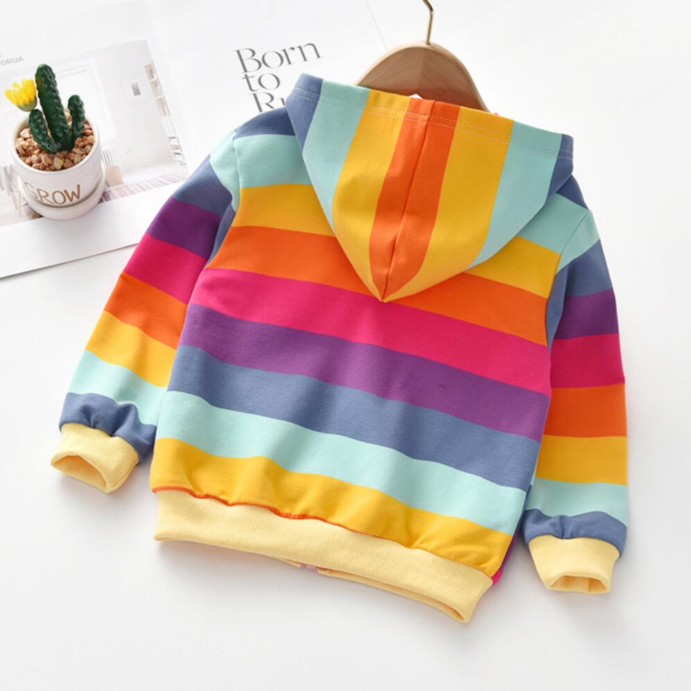 Pige sweatshirt regnbue cardigan jakke afslappet hættefrakke til pige børn tøj sydkorea baby børn småbørn jakker