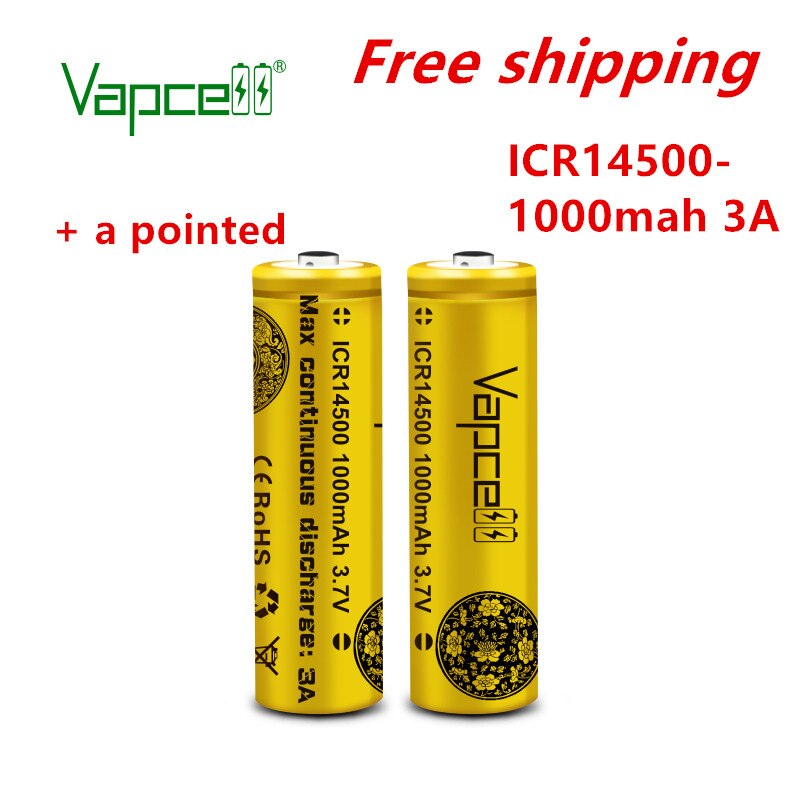 Vapcell Originele Mini Lithium 3.7V Batterij 14500 1000 Mah 3A Oplaadbare Batterij Knop Top (Voeg Een Wees)