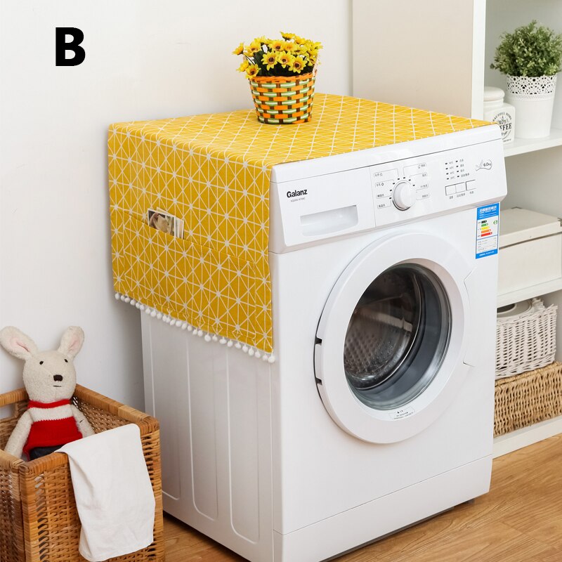 Anti-slip Drum Washing Machine Cover Dust Cover Clean Waterproof Dust Cover Fridge Top Cover Dryer Front With 6 Storage Bags: B