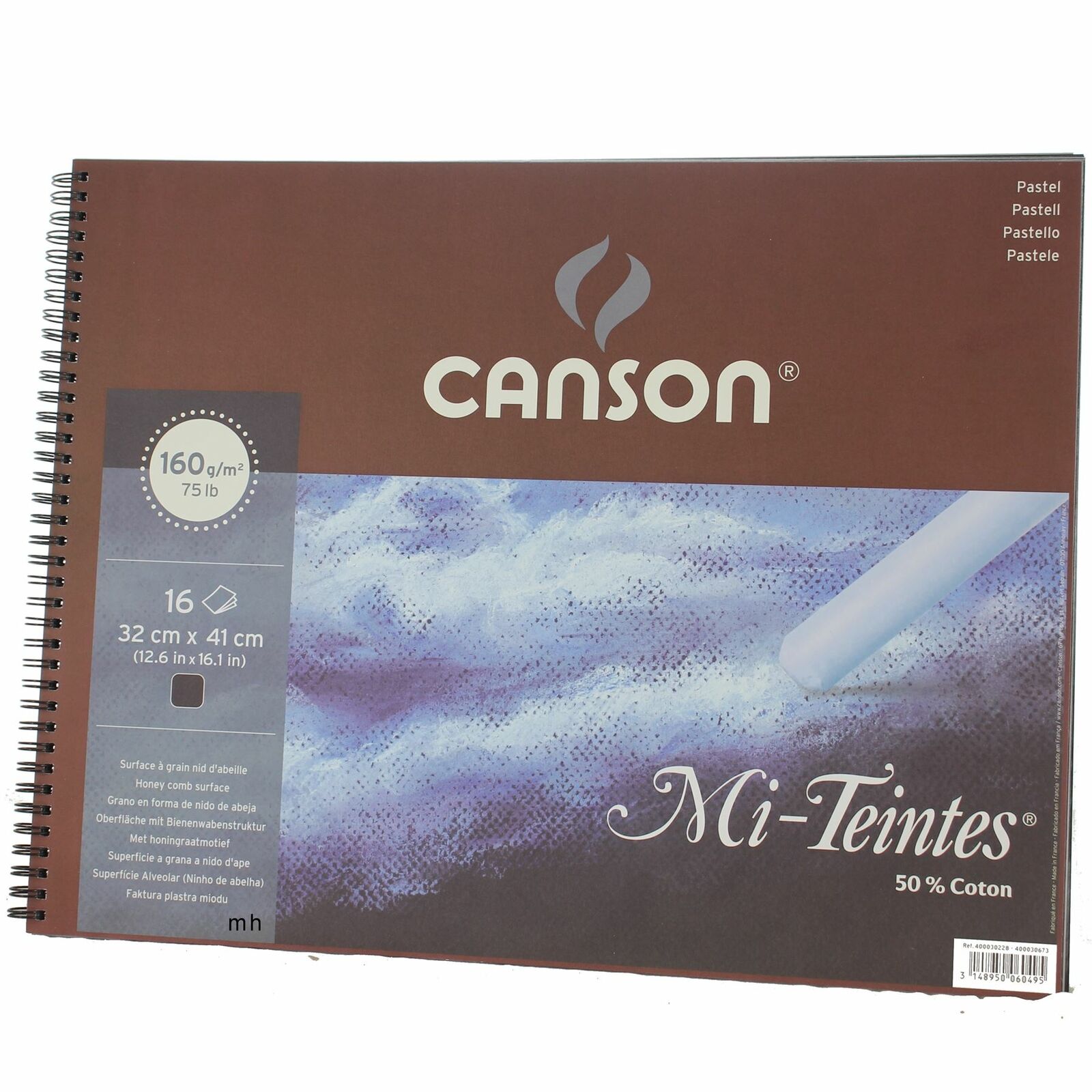 CANSON Mi-Teintes Pastel Paper Black Paper,24cmx32cm 32cmx41cm 16 Sheets,honey comb surface acid free 50% Cotton Spiral Bound: 32cmx41cm