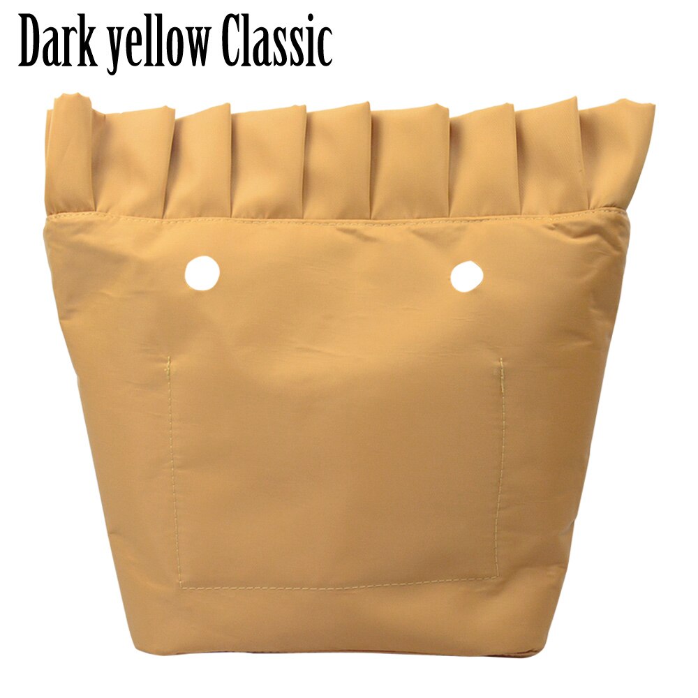 Tanqu Frill Pleat Soild Fabric Waterproof Inner Lining Insert Zipper Pocket for Classic Mini Obag Inner Pocket for O Bag: dark yellow classic