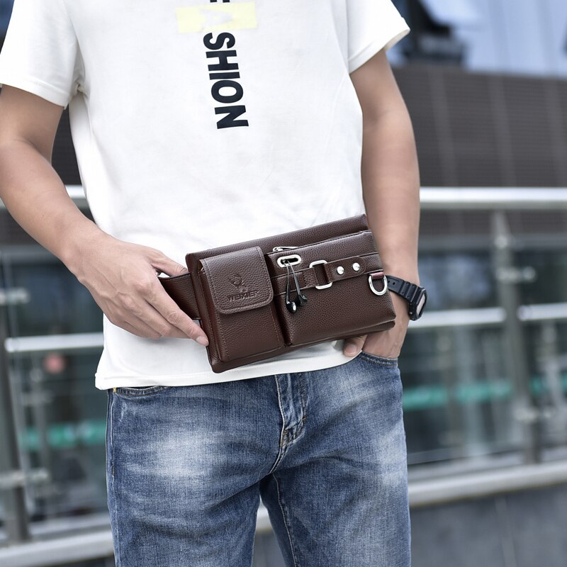 Sacchetto della Vita degli uomini, Colore Solido Multiuso Petto Sacchetto di Crossbody Bag per I Ragazzi, Nero/Marrone
