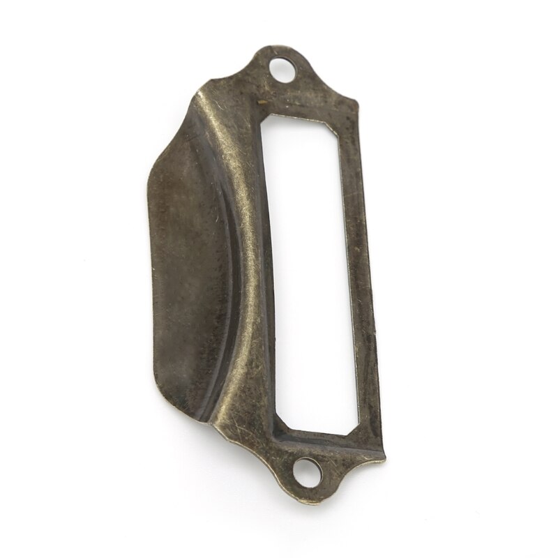 10xAntique Brass Label Pull Frame Handle File Name Card Holder Cabinet Drawer