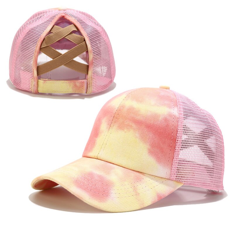 Gorra de béisbol con coleta para mujer, gorro de béisbol con estampado de coleta, Cierre trasero, malla transpirable, estilo Hip Hop,: Cross-Pink