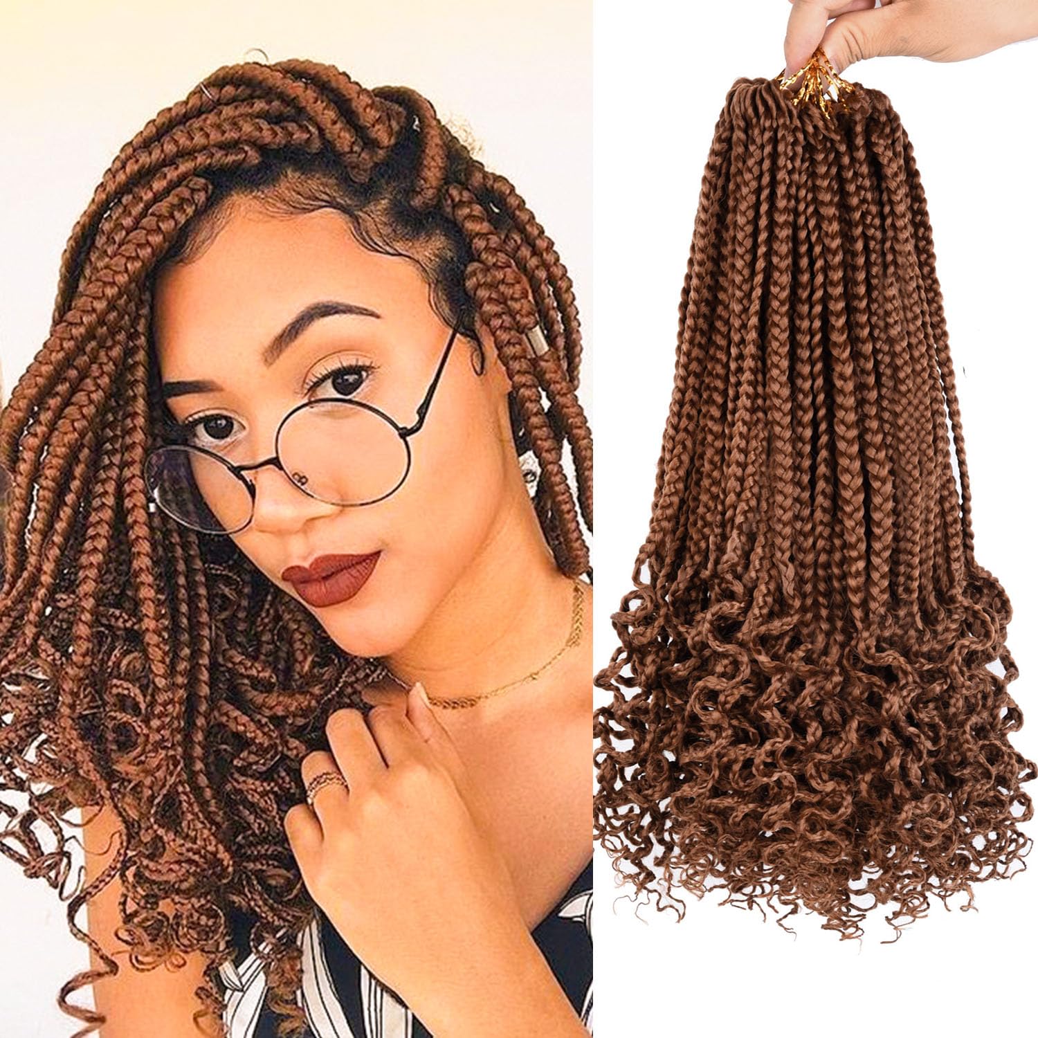 Trenzas de caja sintéticas, pelo de ganchillo para mujeres negras con extremos rizados, extensiones de cabello con trenzas de ganchillo suaves preenrolladas 3X: #30 / 14 pulgadas / 6 unids/lote