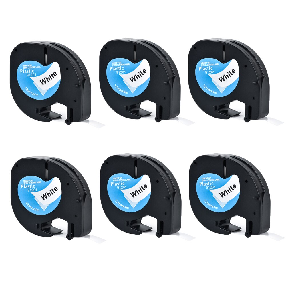 6Packs 91201 Etiketten Compatibel Voor Dymo Letratag Label Marker Plastic/Papier Refill Tapes 91200 Voor Dymo LT100H LT100T printer