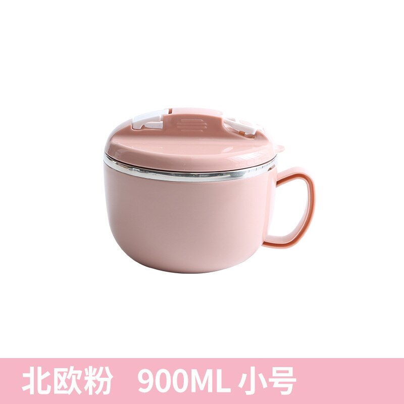 Fideo Bowl Soup Bowl con mango Bento fiambrera contenedor de almuerzo caja de almuerzo para niños Bento Box tazón de acero con tapa: Pink Small