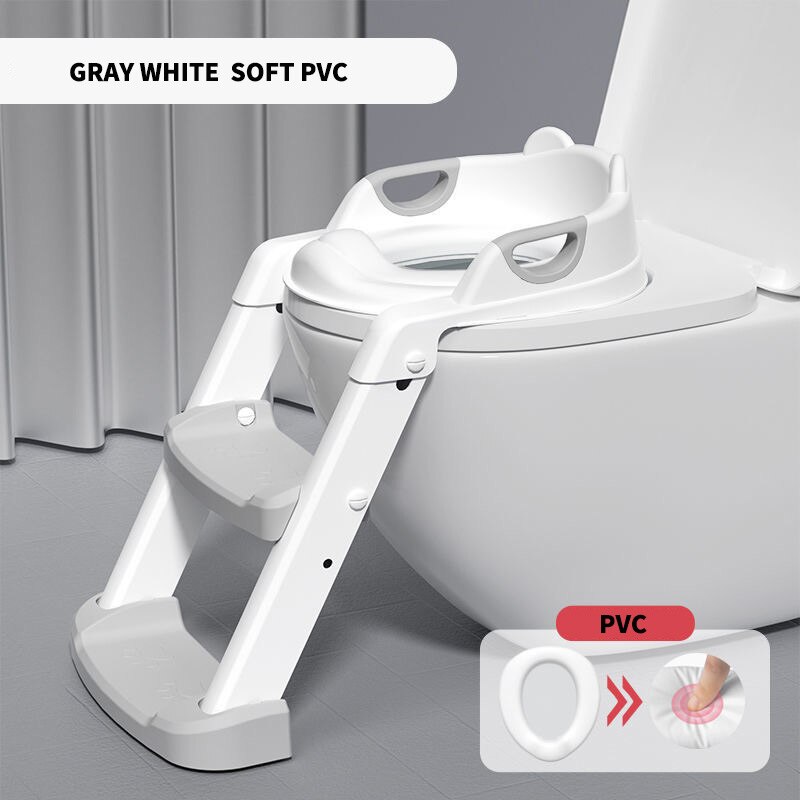 Folding Infant Potty Training Seat Urinal Backrest Chair With Step Stools Ladder For Baby Toddlers Boys Girls Safe Toilet Seat: GRAY WHITE PVC