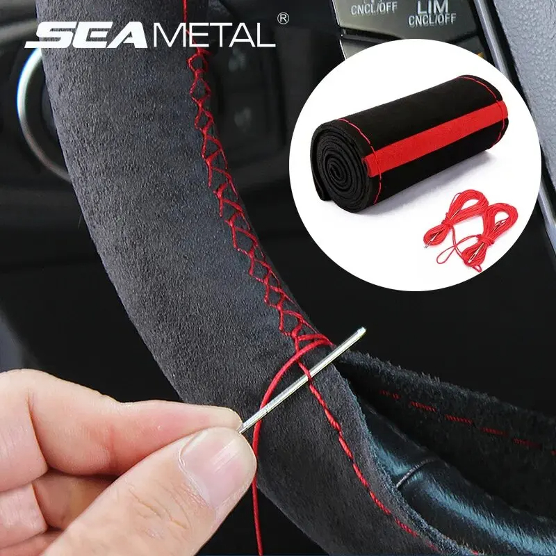 SeameTAL trança capa de volante camurça premium anti deslizamento respirável capa de direção anti risco 37-39cm protetor de volante
