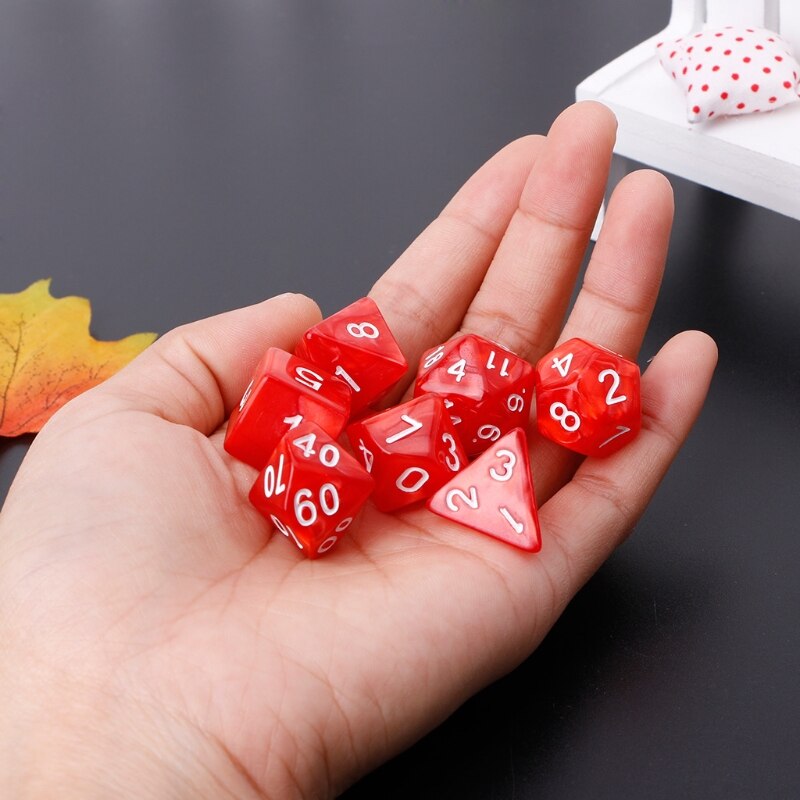 7Pcs Polyhedral Dice White Numbers For Dragon Pathfinder D20 D12 2xD10 D8 D6 D4