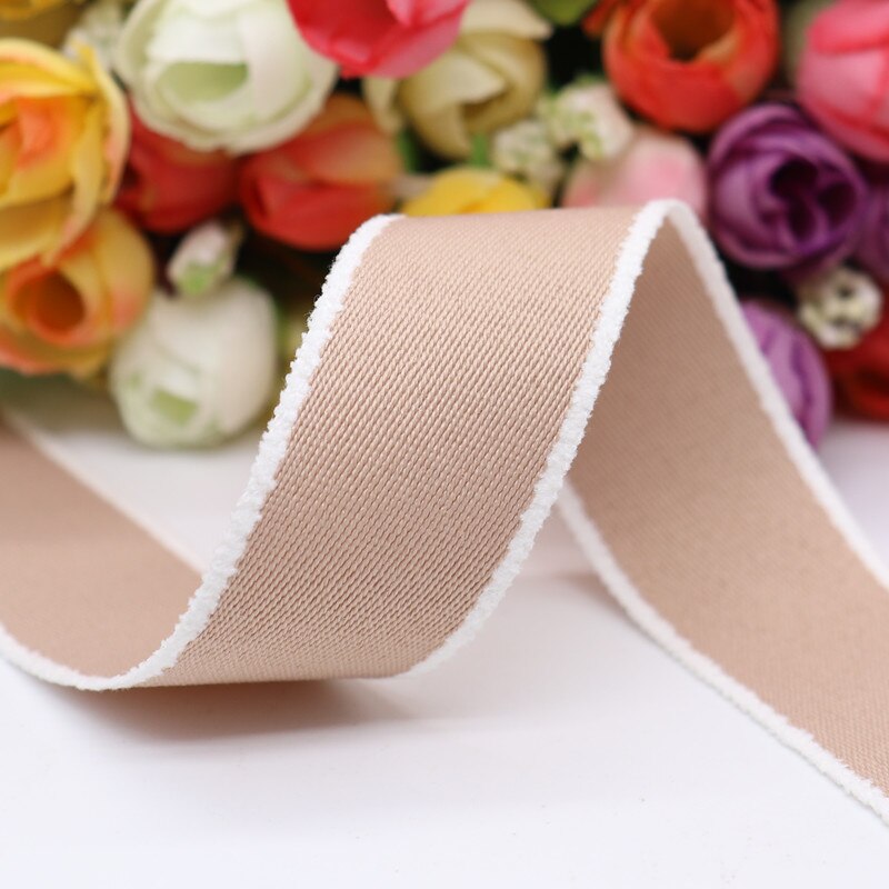 Cintas de grogrén de dos caras con borde de lana blanca, lazos para el pelo, materiales hechos a mano DIY, 10 yardas, Y19112902: Caqui / 38MM