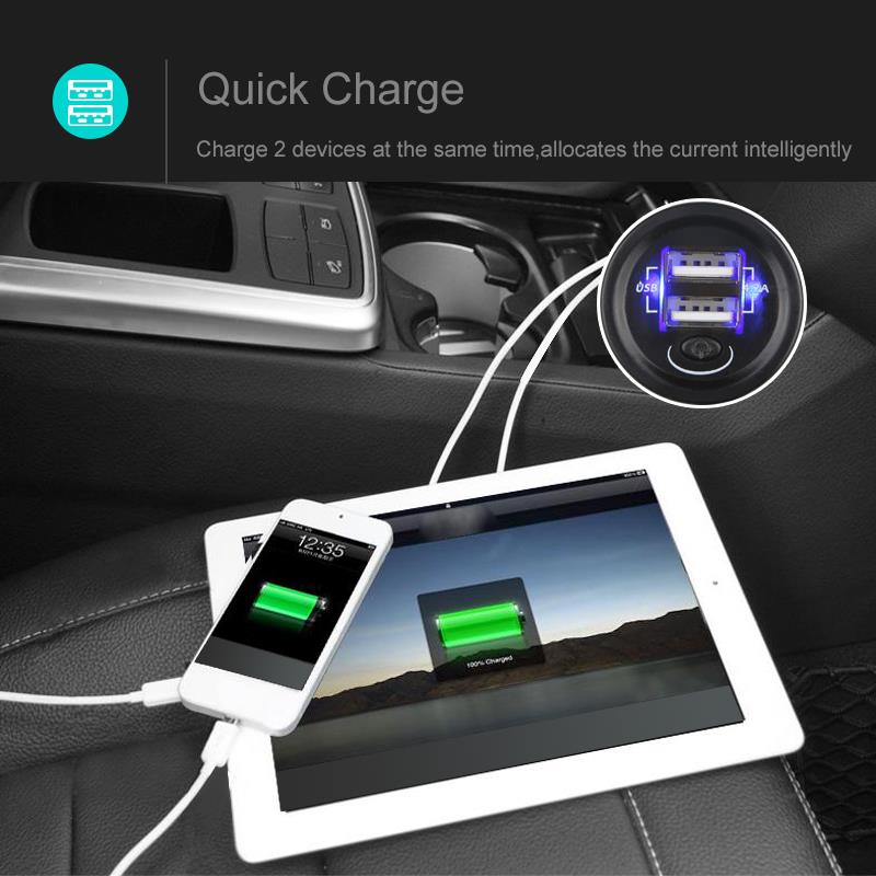 Blau Dual USB Auto Ladegerät 5V 4.2A Mit ON OFF Schalter Ladegerät Schnelle Lade Für Telefon Ipad 12V 24V Für Auto Boot Lkw Motorrad