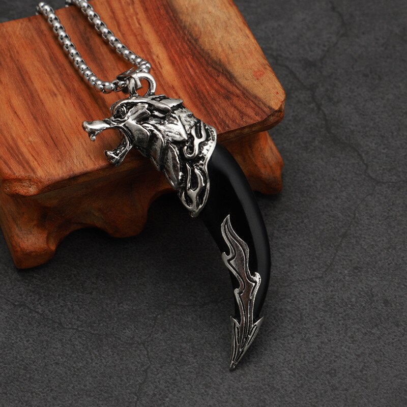2022 Punk Cool Brave Men Wolf Teeth Pendant Necklace Women Men Lucky Jewelry Vintage Imitation Tooth Amulet Pendant Necklace: 7
