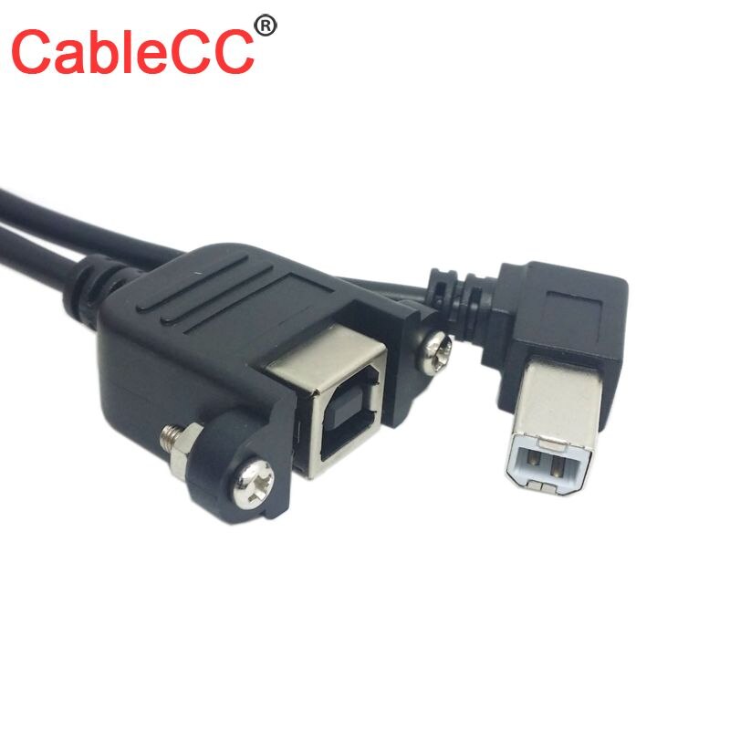 Zihan Right Angled USB B Male to Female Extension Cable w Screw for Panel Mount 1M