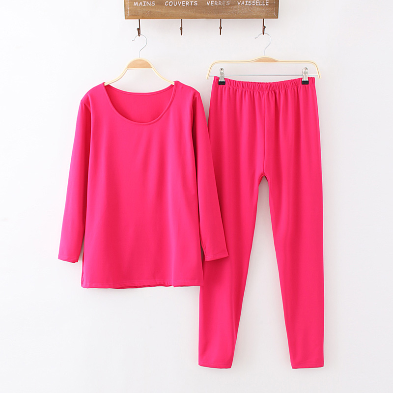 Plus Größe Pyjamas Frauen 200 Kg Herbst Und Winter Bodenbildung Shirt Leggings Plus Samt Dick Stretch Thermische Unterwäsche Set: Fuchsia / 4XL