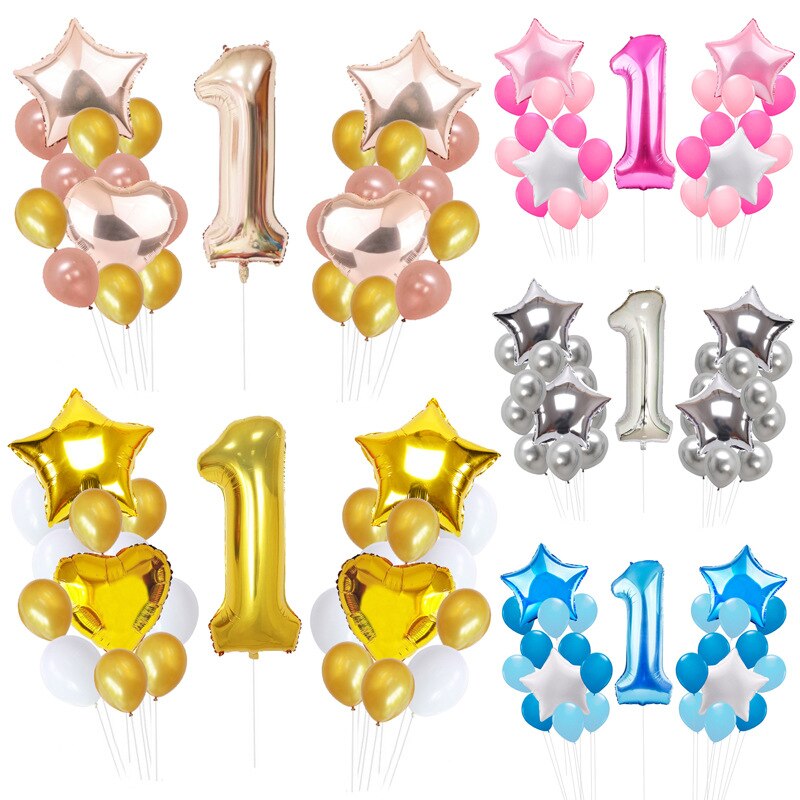 25Pcs/set Blue Number Foil Latex Balloons for Kids Birthday Party Decoration 1st One Year Birthday Boy Decor Baby Shower Balloon