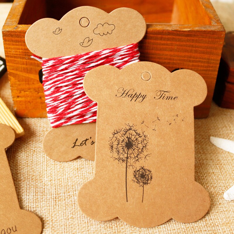 Marcapáginas de papel Kraft bonito, carrete de hilo, tarjeta de gran tamaño, papel grueso hecho a mano, etiqueta de , 50 Uds.