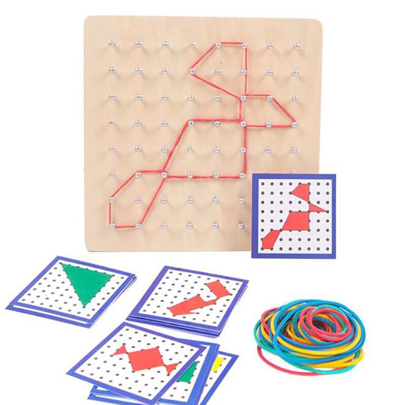 Gummitå spik geoboard med kort matematikinlärning utbildning barnleksak använder gummiband för att göra olika form spikbräda