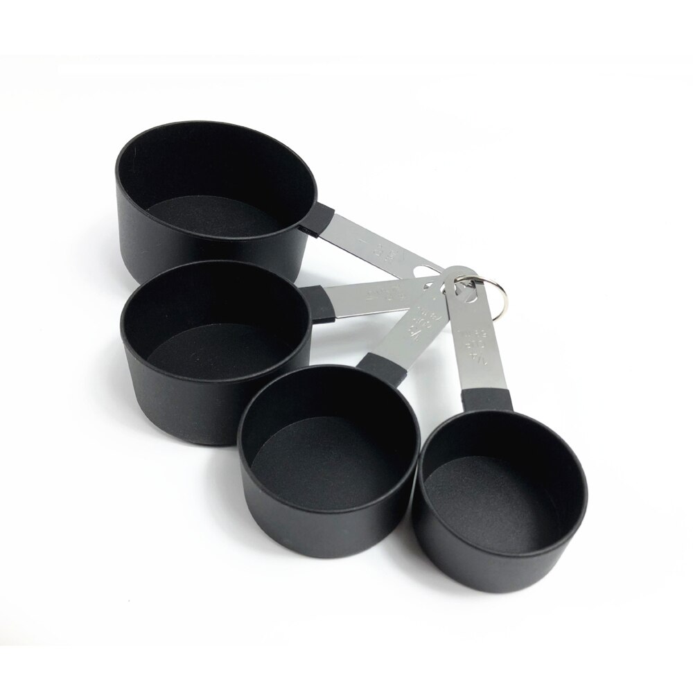 4Pcs Multi Purpose Lepels/Cup Meetinstrumenten Pp Bakken Accessoires Roestvrij Staal/Plastic Handvat Keuken Gadgets: Cup Black