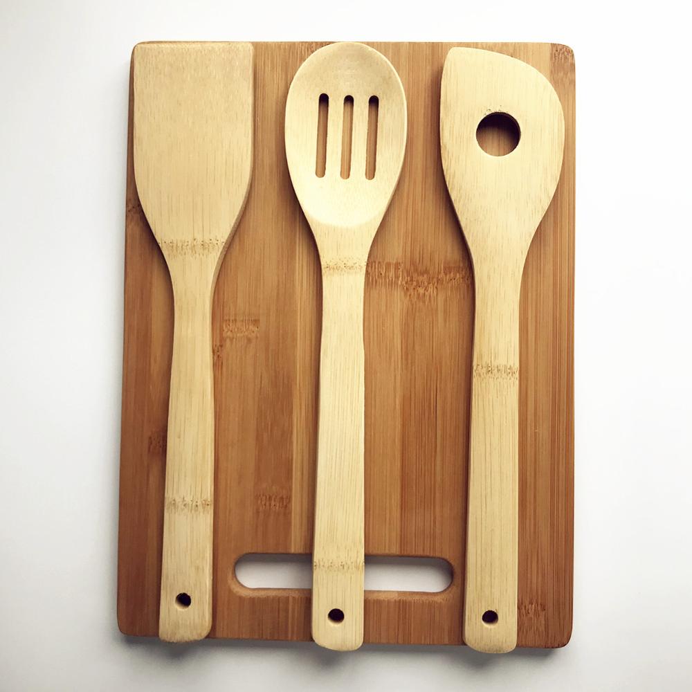 Bamboo Cutting Board with Kitchen Utensils
