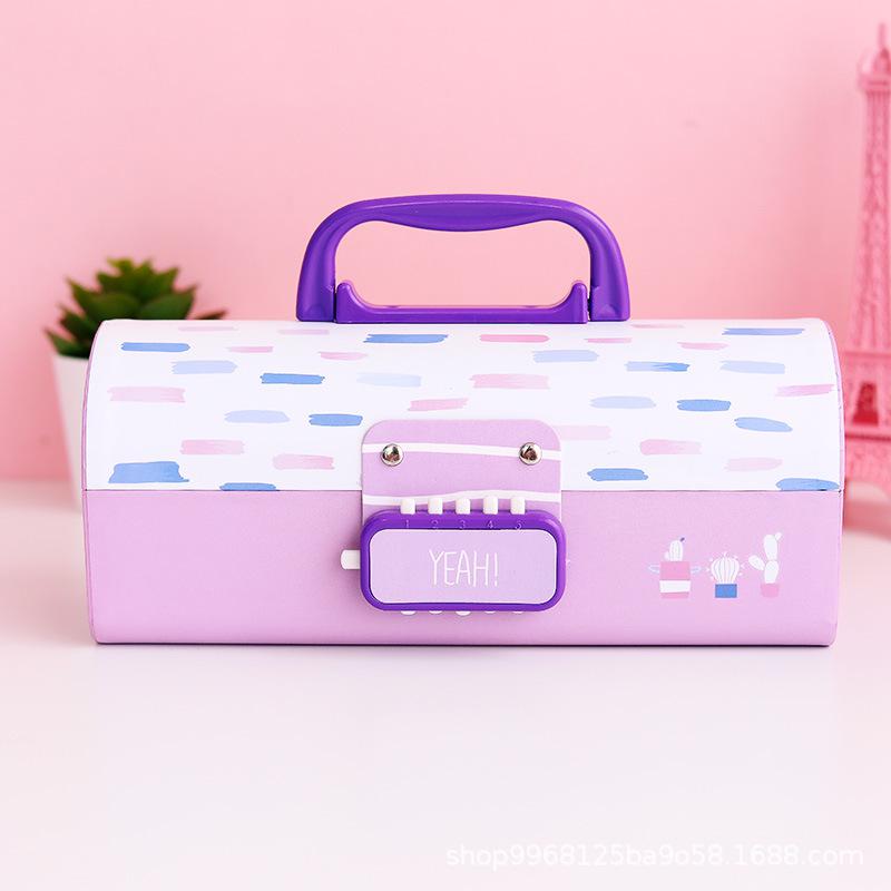 Dubbele Wachtwoord Vergrendelen Grote Capaciteit Eenhoorn Leuke Etui Voor Meisjes Potlood Tas Briefpapier Pencilcase Kawaii Schoolbenodigdheden: Purple Line
