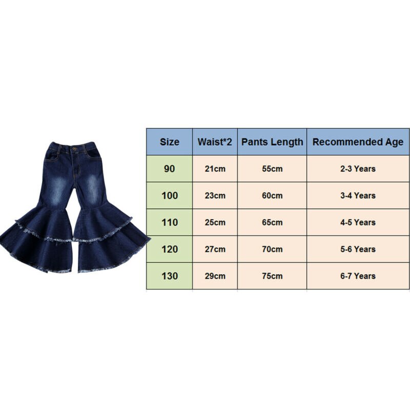 Children's Clothes Toddler Kids Baby Girls Jeans Bell-bottom Trousers Boot Cut Wide leg Dark Blue Denim Long Pants 2T-7T