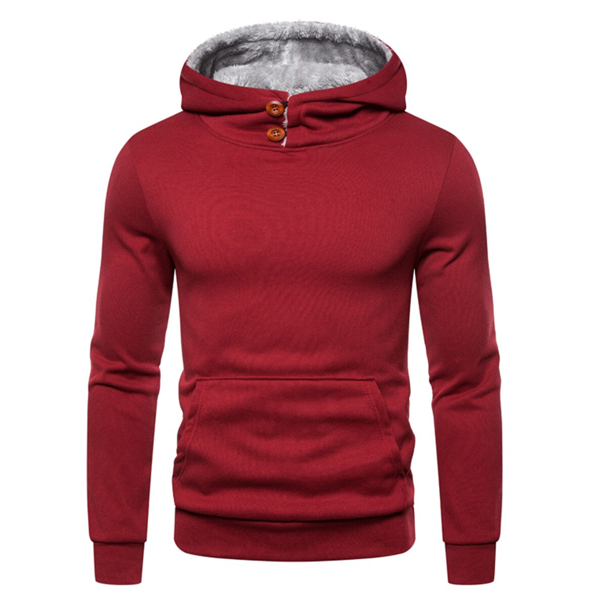 Button Hooded Hoodie Slim Fit Hip Hop Winter Fleece Hoody Jackets Men Sweatshirts Hoodies: XXXL / wine red