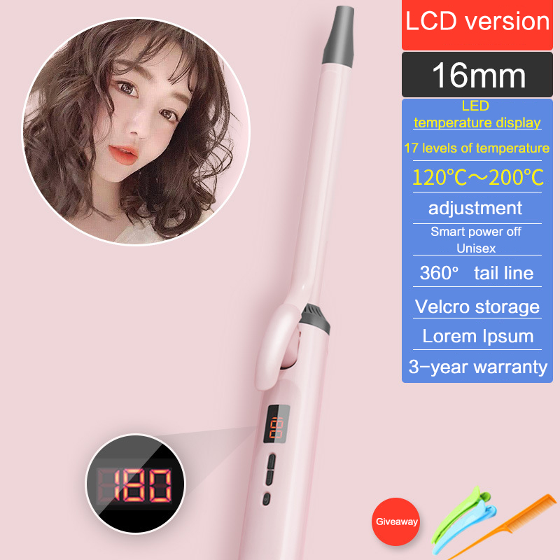 Portable Curling Iron Automatic Curling Iron Electric Ceramic Heating Liquid Crystal Display Rotating Wave Styler Curling Iron: LCD model 16mm / US