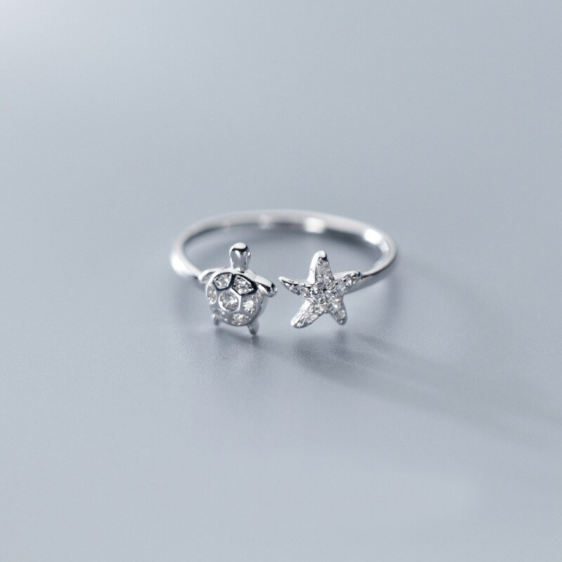 MloveAcc authentique 925 argent Sterling étoile de mer et tortue taille ouverte bagues pour femmes bijoux en argent Sterling