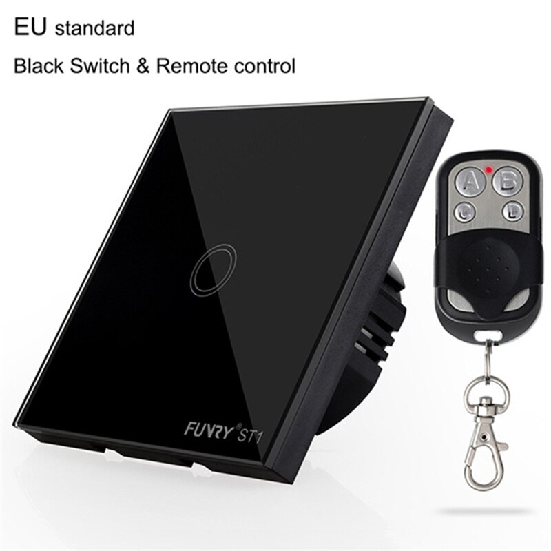 Funry ST1 1Gang EU Standard Smart Switch Remote Control/Touch Wall Light Touch Switch 170-240V Surface Waterproof Glass Panel: Black remote control