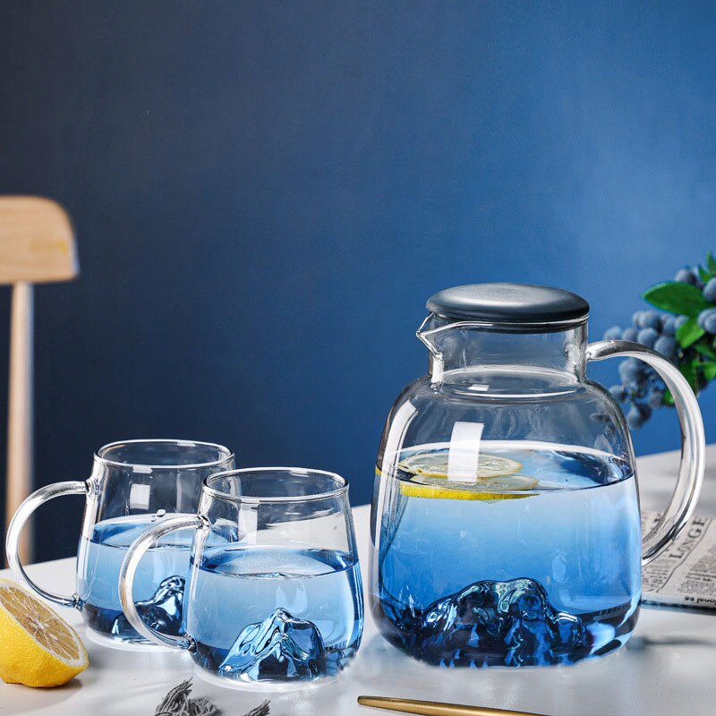 Jarras de vidrio para el hogar, vasos transparentes para agua, jarra de agua de gran capacidad con gradiente azul, calefacción, Juego de vasos de vidrio grueso