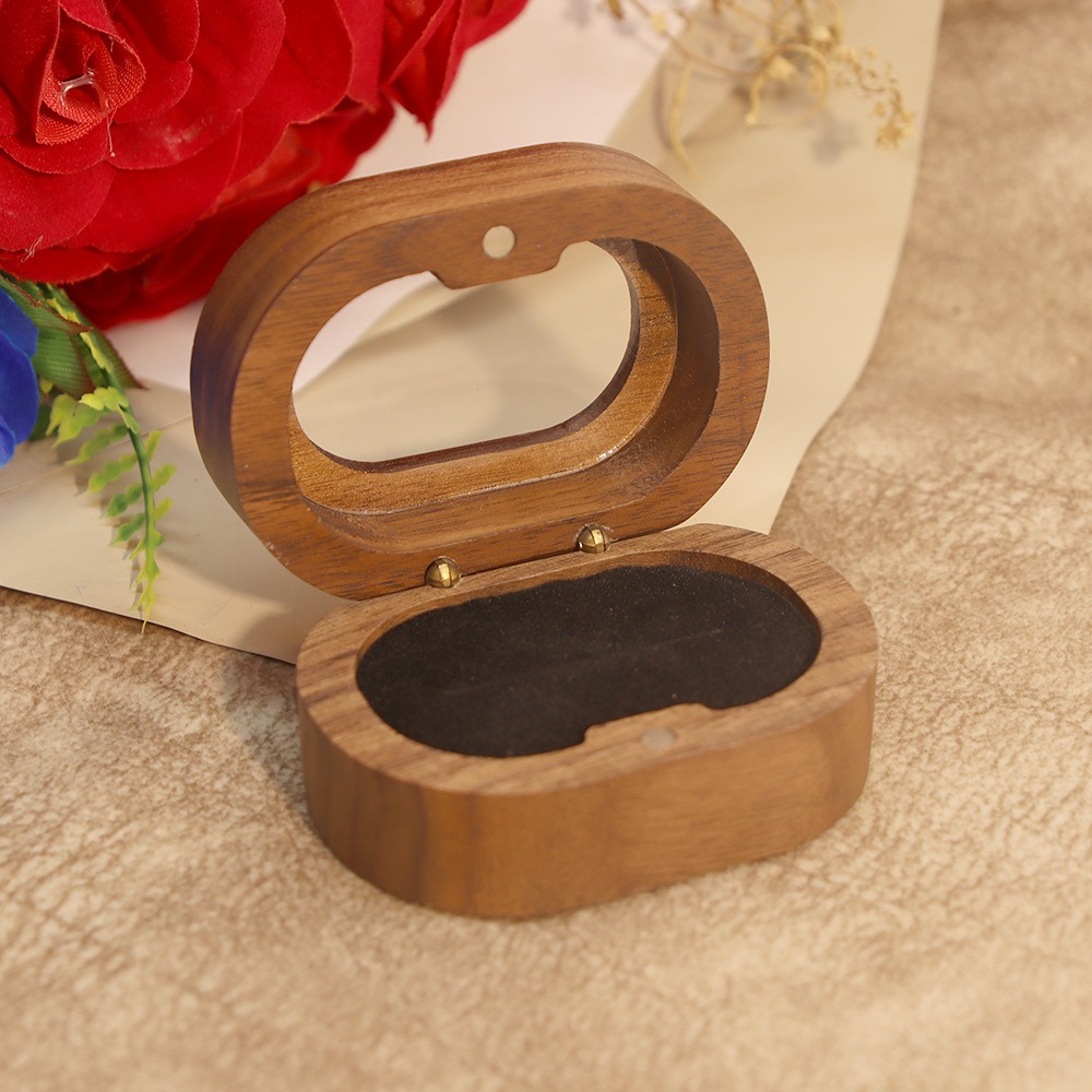 Caja de madera Retro para anillos de compromiso, caja de almacenamiento de joyería, caja para anillos de boda, Mini exhibición de anillos, soporte para anillos de pareja, boda: Negro