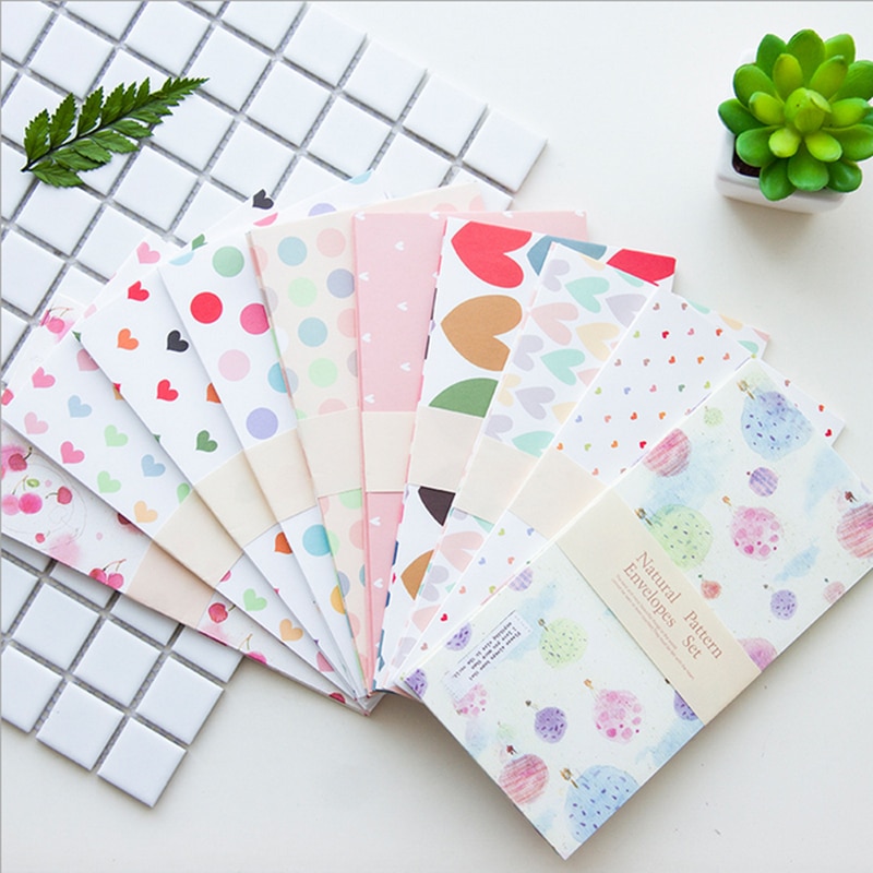 Lot de 5 pièces, enveloppe à fleurs de dessins animés romantiques, écriture papier papeterie kawaii, cartes de noël, cartes à des amis