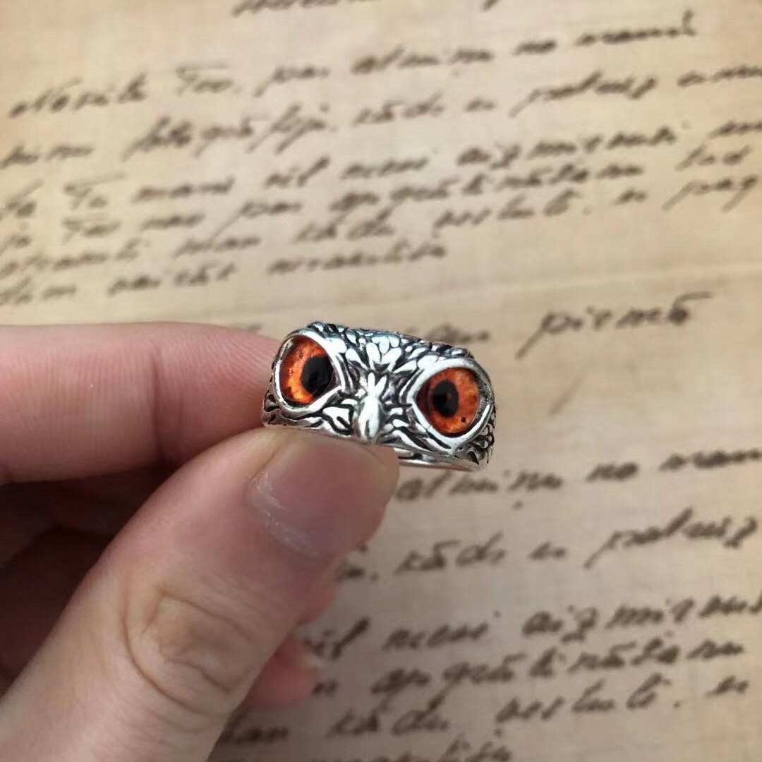 Charm vintage söta män och kvinnor enkel uggla ring silver färg förlovning vigselringar smycken: Orange