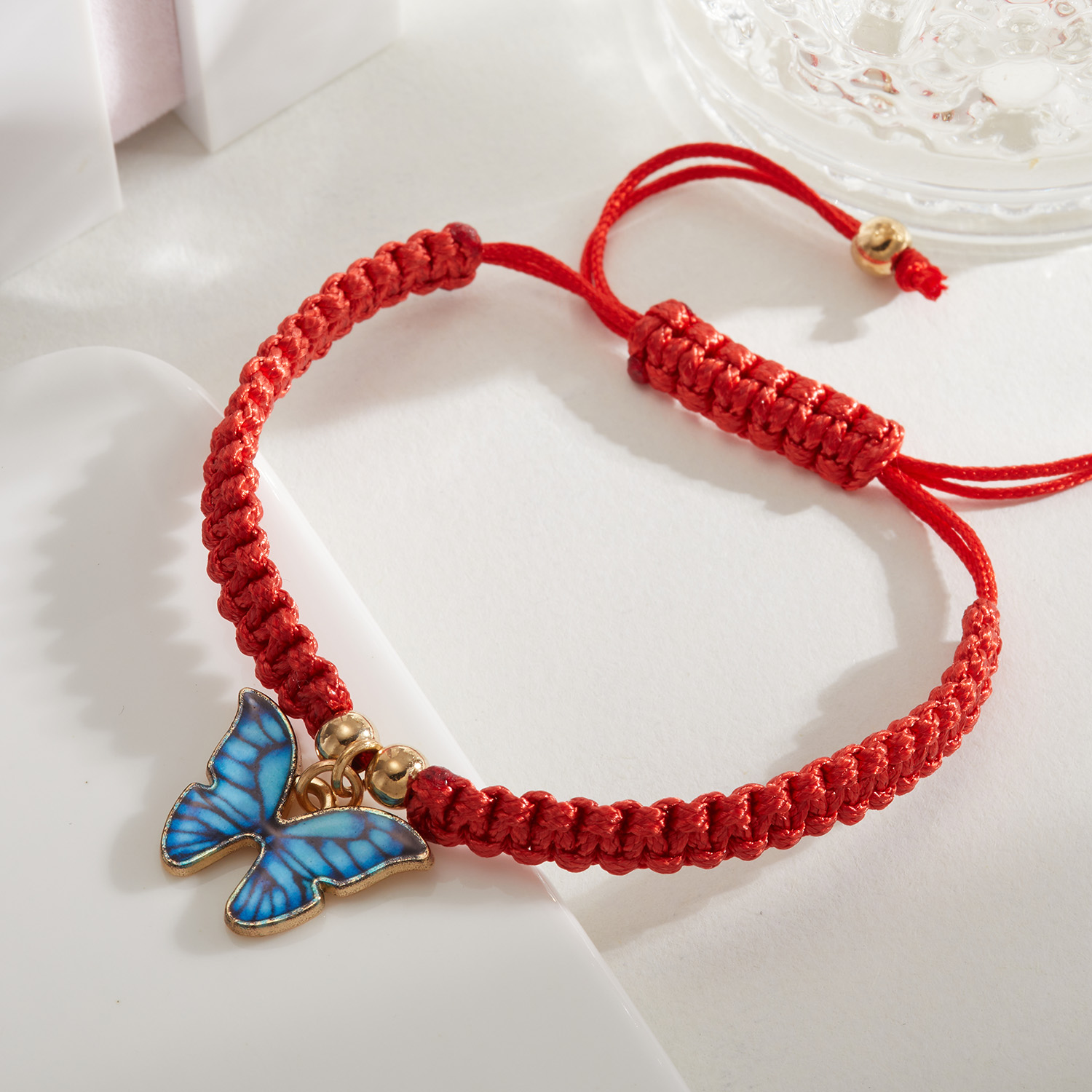 Colorul Cute Butterfly Bracelet for Women Charm Bracelet Adjustable Red Rope Chain Anklet Children Girl Jewelry: Blue