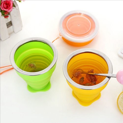 Tool Folding Telescopic Outdoor Tea Coffee Travel Cup Collapsible Silicone Fold Cup With Cover Outdoor Travel Portable