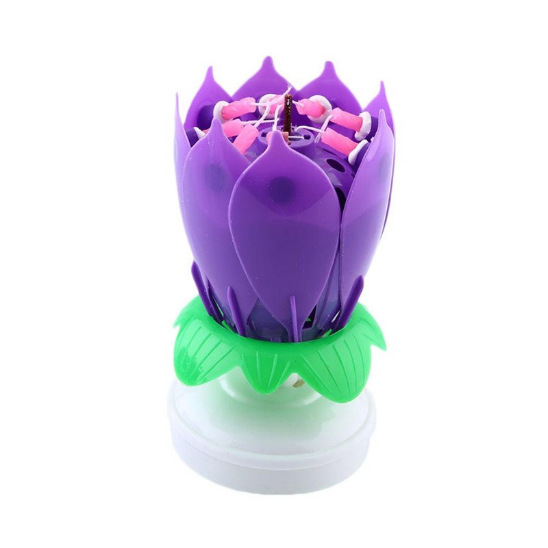 Innovative Party Cake Candle Romantic Happy Birthday Musical Lotus Flower Rotating Candle Musical Candle DIY Cake Decoration: Purple