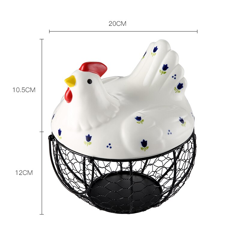 Panier de rangement en fer forgé | Couvercle de poule en céramique panier de fruits, panier de fruits à œufs Portable, fleur bleue, safran de cuisine, fournitures de stockage: Blue flower