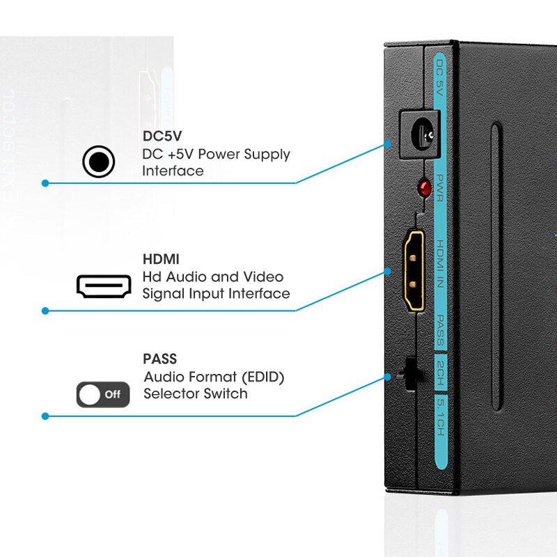 4K 60Hz HDMI 2.0 Audio Splitter 5.1 ARC HDMI Audio Extractor HDCP 2.2 HDR10 Audio Converter 4K HD-MI to Optical TOSLINK SPDIF