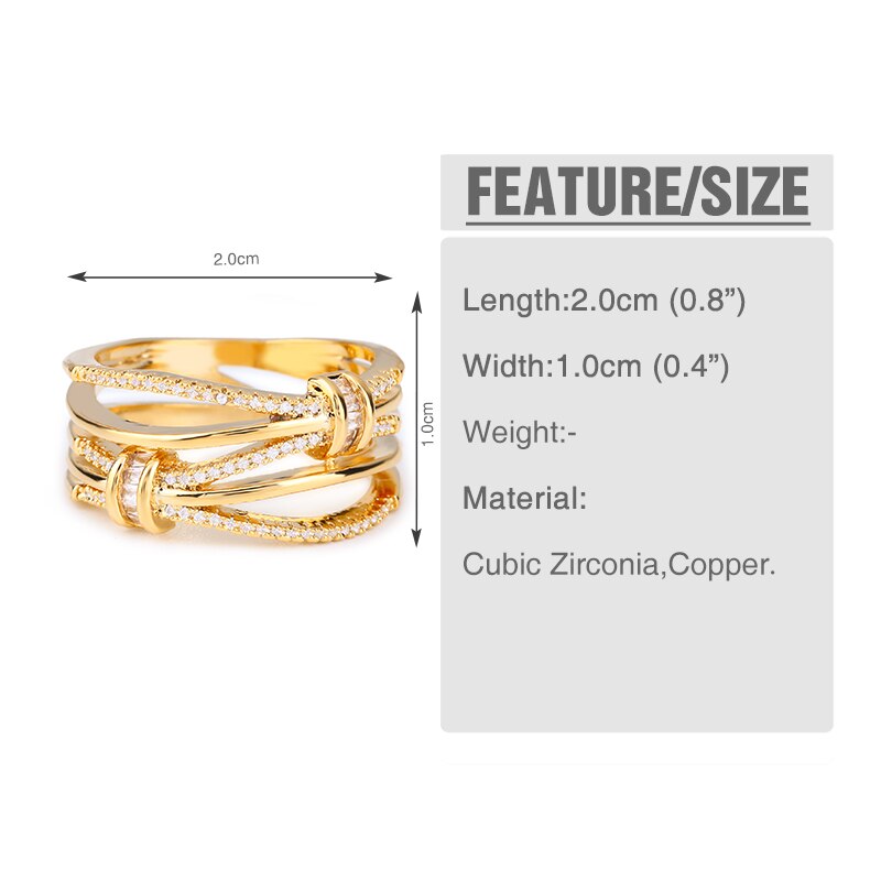 Flola Eenvoudige Strik Vrouwelijke Sieraden Ring Multi Lijnen Ring Met Cz Stone Party Koreaanse Sieraden Vrouwen Anillo Rigf85