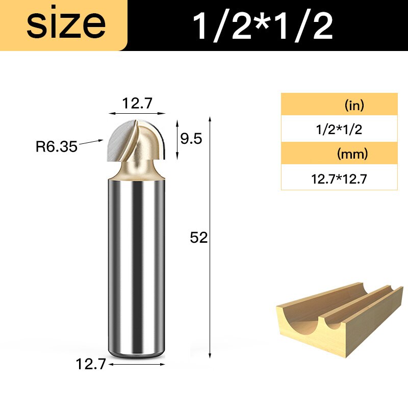 Houtbewerking Core Box Ronde Cove Neus Bit Hardmetalen Cnc Groef Gereedschap 1/2 1/4 Shank Frezen Voor Hout Frezen cutter: 3mm