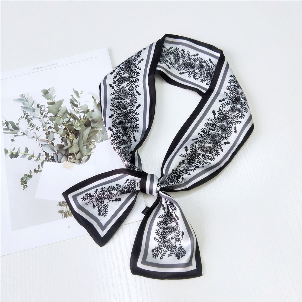 Kleine twill zijden haarsjaal voor dames print halsdoek lint sjaal lange smalle hoofddoek handvat tas sjaals voor dames: 16