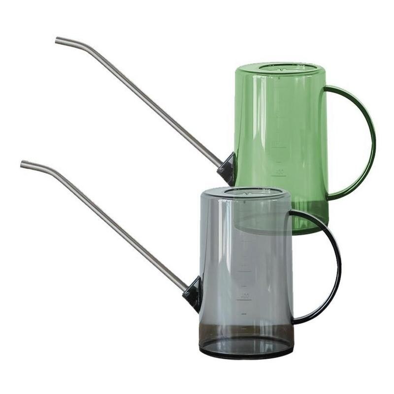 Regadera de acero transparente de boca larga para plantas, bote rociador duradero de 1L, herramientas de jardinería, regadera de flores